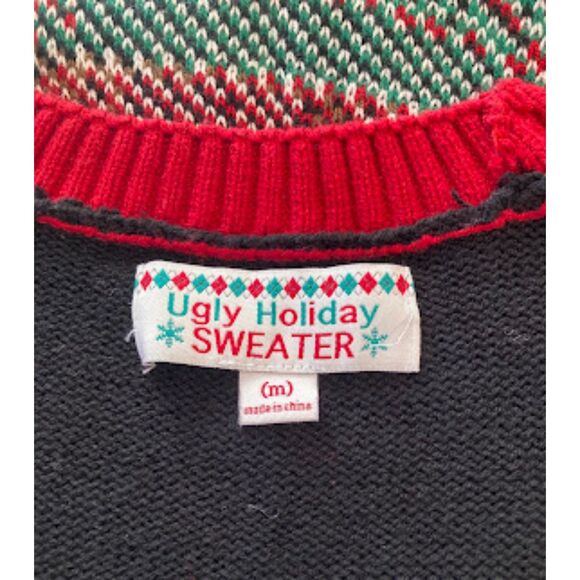 Ugly Christmas Sweater Reindeer Glasses Lights Plaid Men's Size Medium - Picture 8 of 14